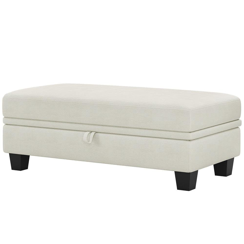 46" Beige And Black Chenille Ottoman With Storage
