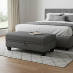 46" Beige And Black Chenille Ottoman With Storage