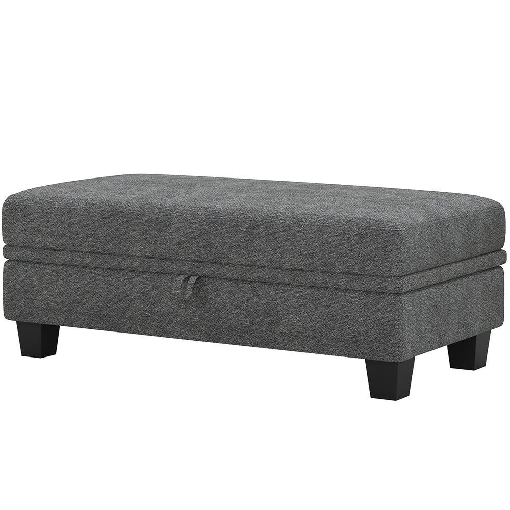 46" Beige And Black Chenille Ottoman With Storage