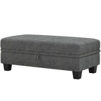 46" Beige And Black Chenille Ottoman With Storage