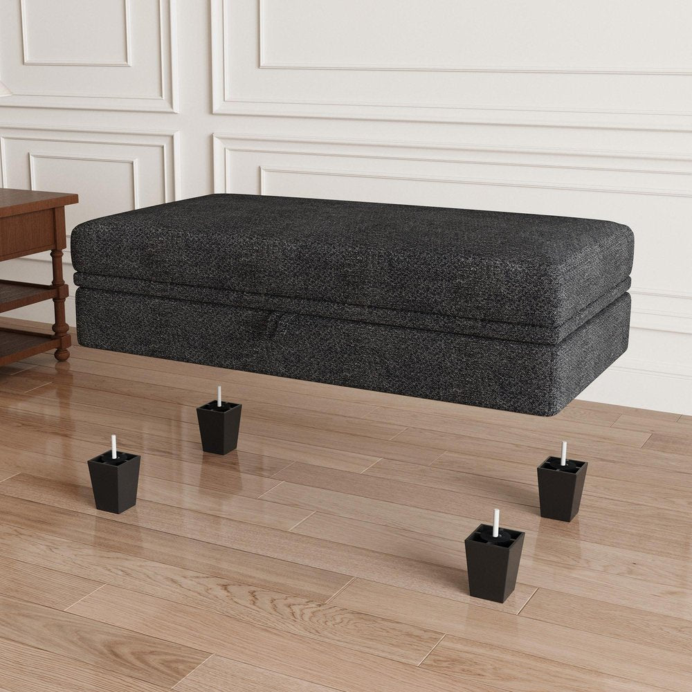 46" Light Gray And Black Chenille Ottoman With Storage