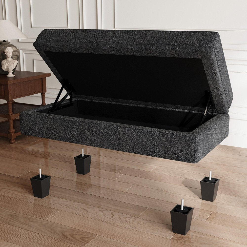 46" Beige And Black Chenille Ottoman With Storage