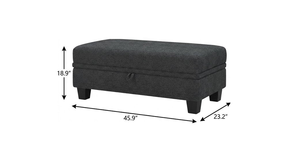 46" Beige And Black Chenille Ottoman With Storage