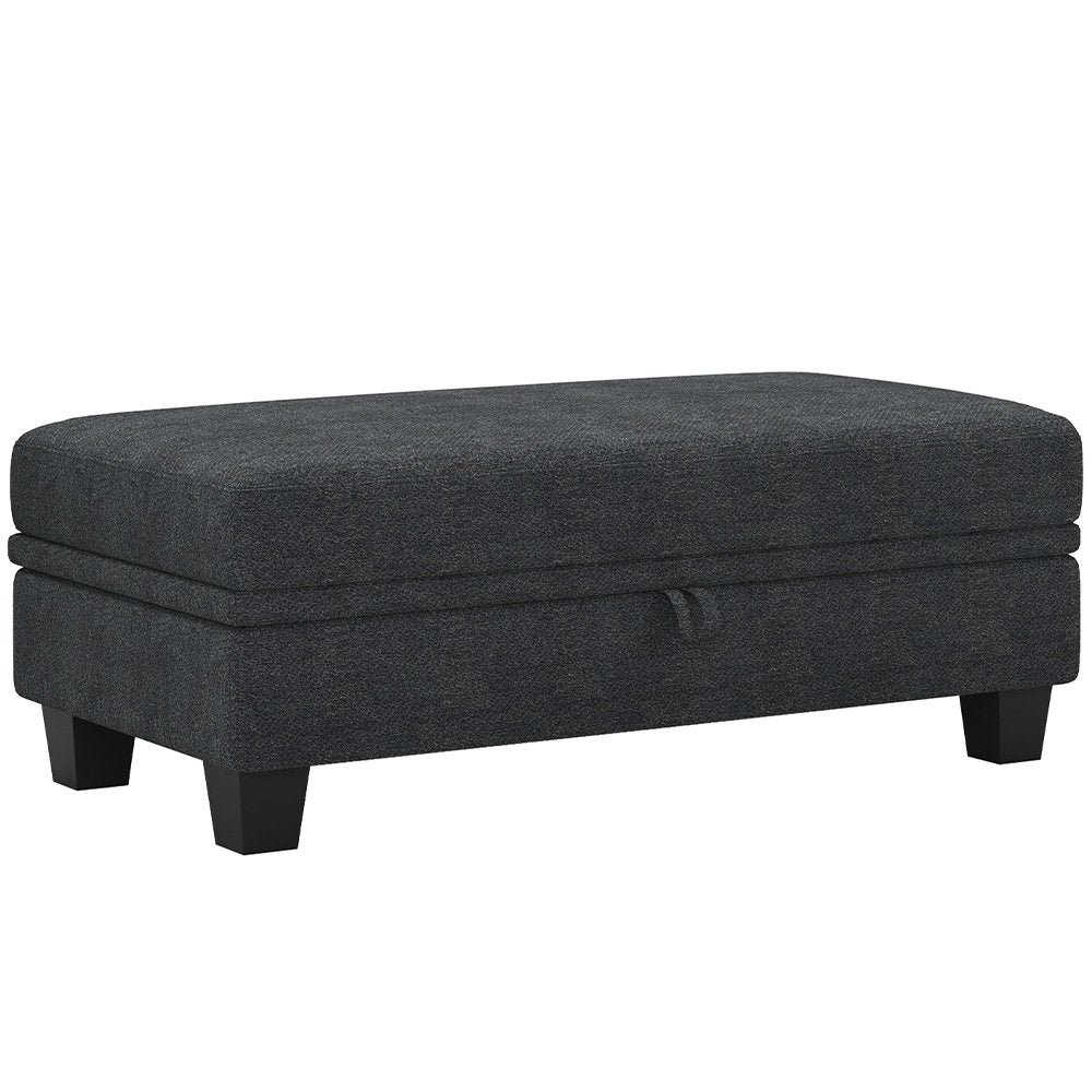 46" Beige And Black Chenille Ottoman With Storage