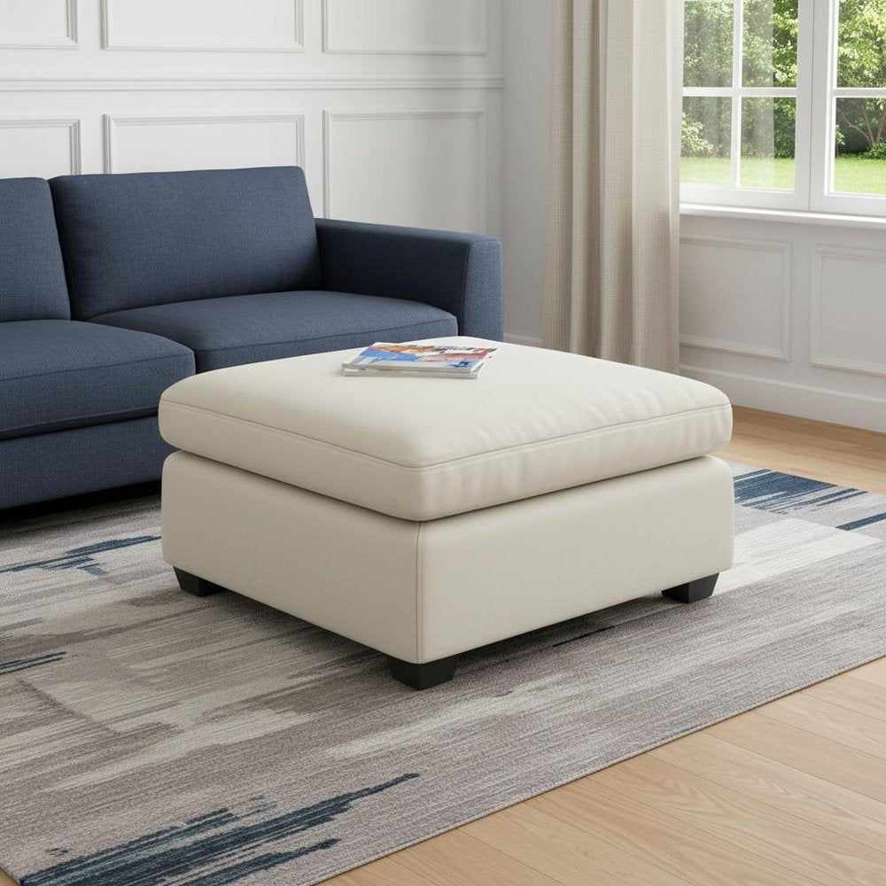 32" Beige and Black Velvet Ottoman