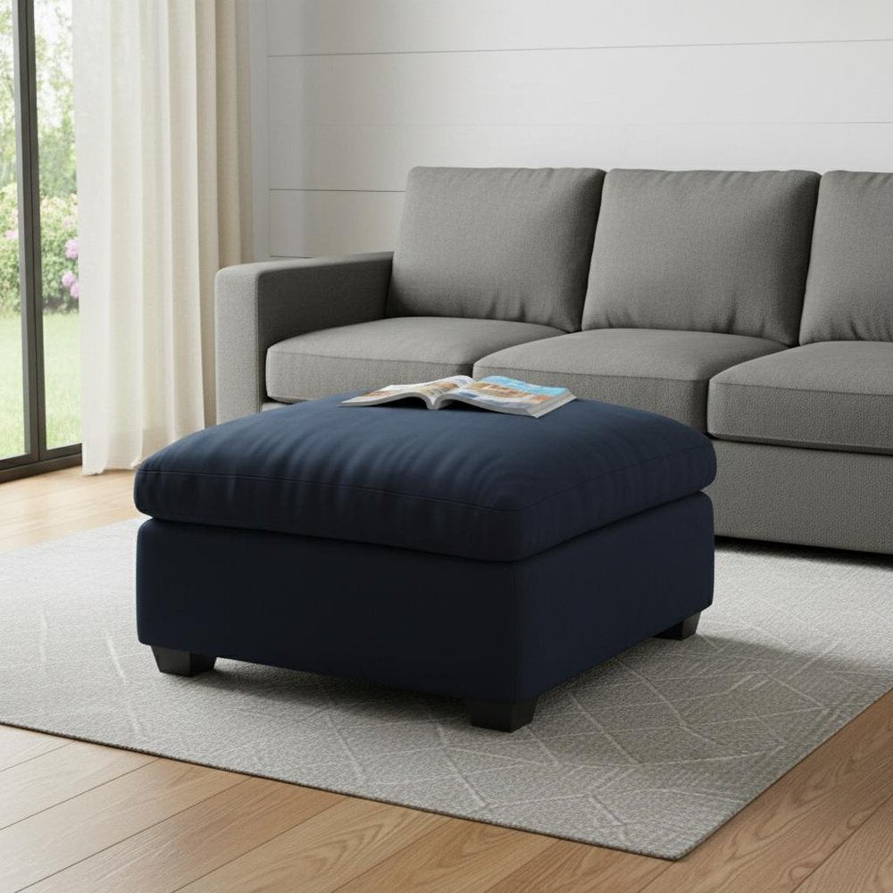 32" Beige and Black Velvet Ottoman