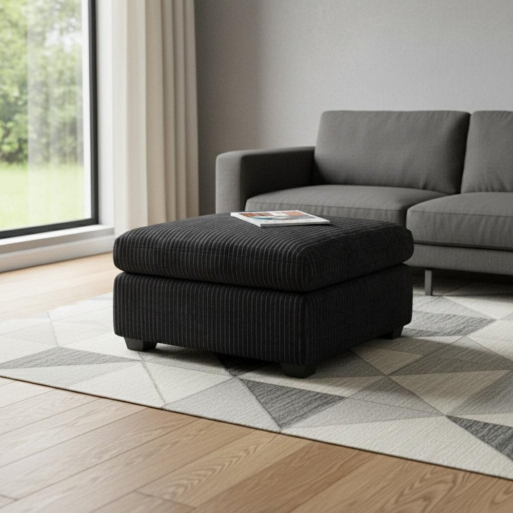 32" Green and Black Corduroy Ottoman