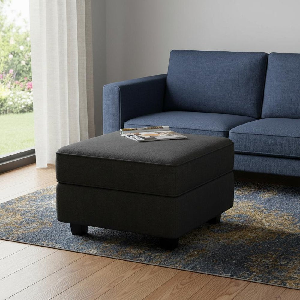 26" Teal Blue And Black Microfiber Ottoman With Storage