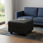 26" Teal Blue And Black Microfiber Ottoman With Storage