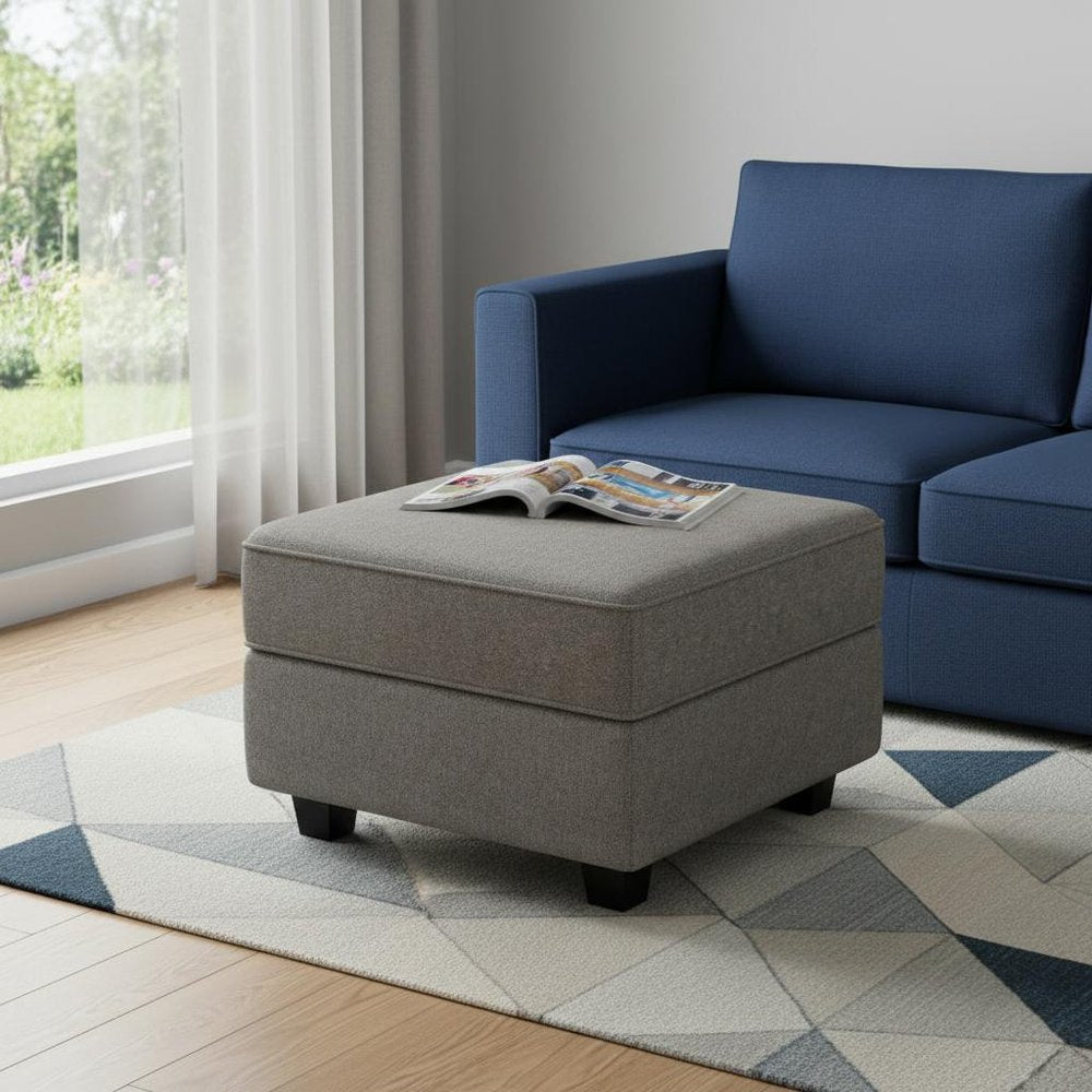 26" Teal Blue And Black Microfiber Ottoman With Storage