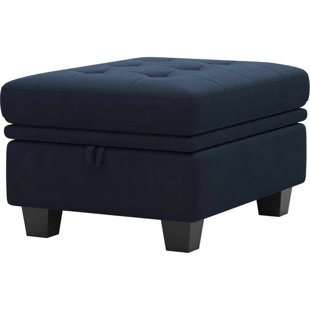 32" Blue And Black Velvet Tufted Ottoman With Storage