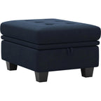 32" Blue And Black Velvet Tufted Ottoman With Storage
