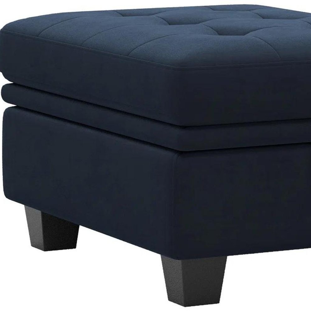 32" Blue And Black Velvet Tufted Ottoman With Storage