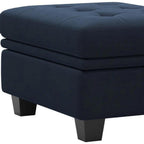 32" Blue And Black Velvet Tufted Ottoman With Storage