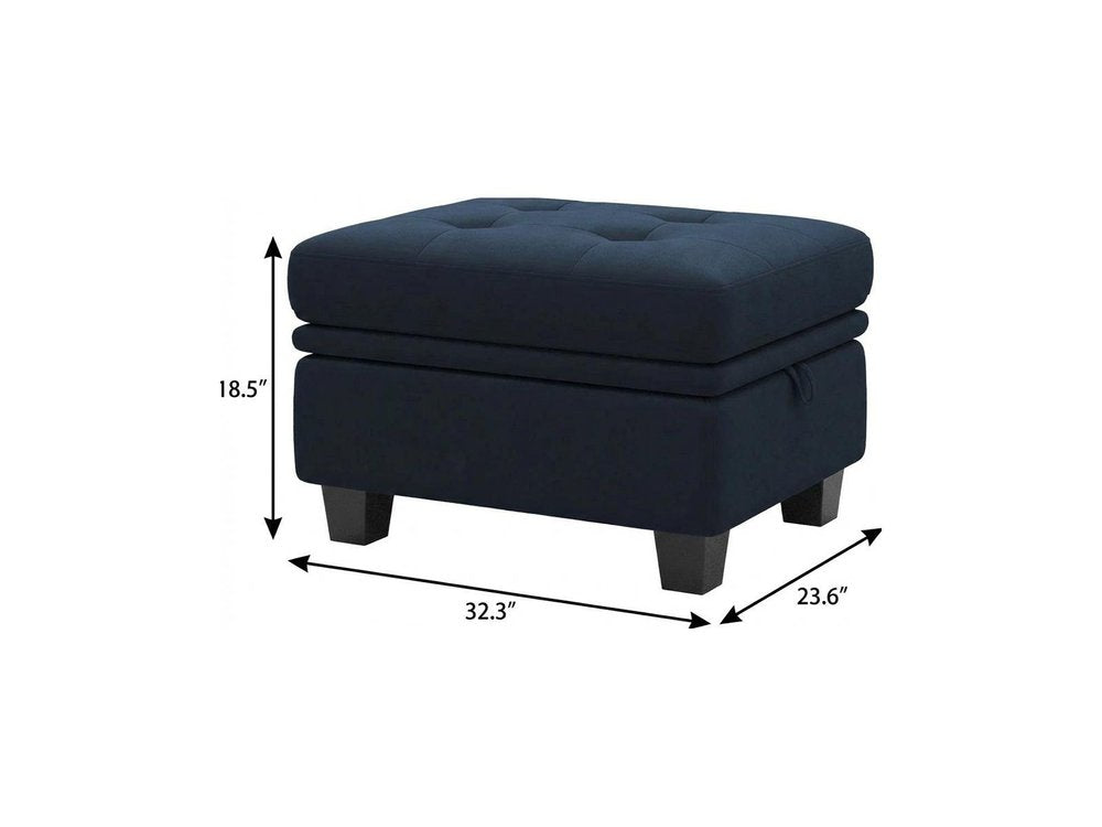 32" Blue And Black Velvet Tufted Ottoman With Storage