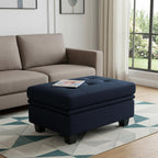 32" Blue And Black Velvet Tufted Ottoman With Storage