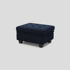 32" Blue And Black Velvet Tufted Ottoman With Storage