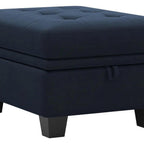 32" Blue And Black Velvet Tufted Ottoman With Storage