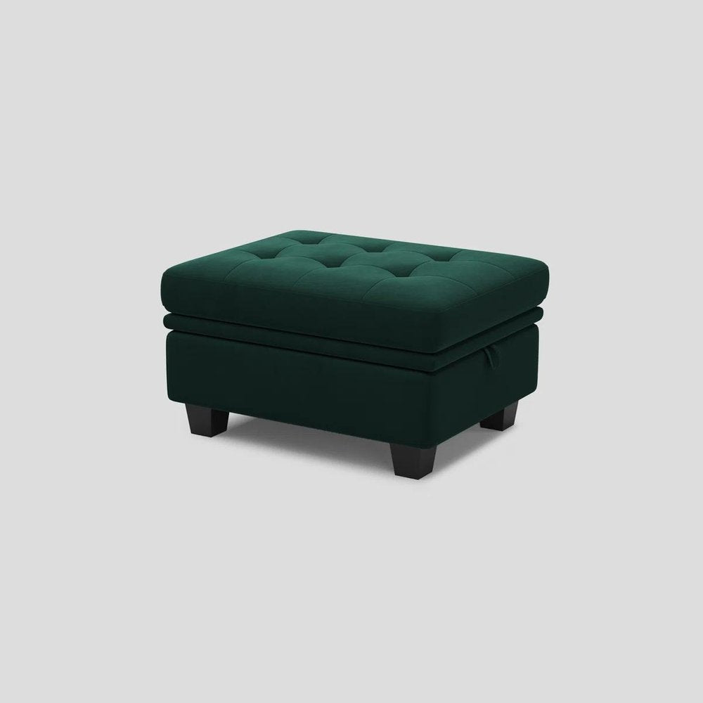 32" Blue And Black Velvet Tufted Ottoman With Storage