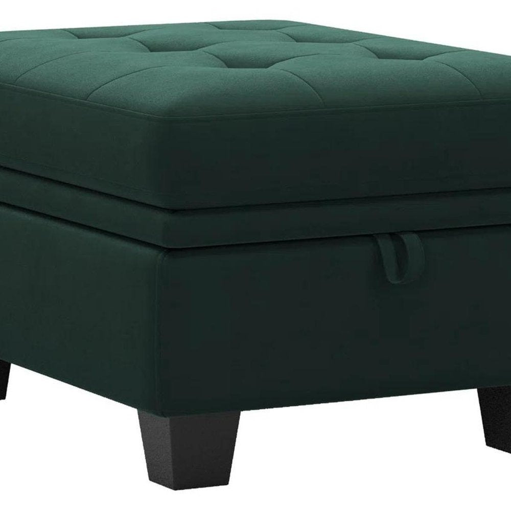 32" Blue And Black Velvet Tufted Ottoman With Storage