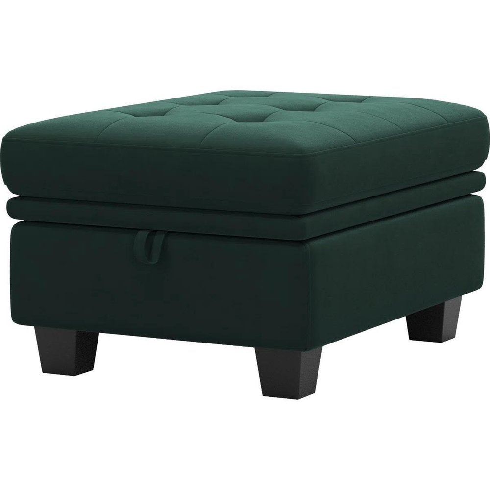 32" Blue And Black Velvet Tufted Ottoman With Storage