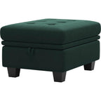 32" Blue And Black Velvet Tufted Ottoman With Storage