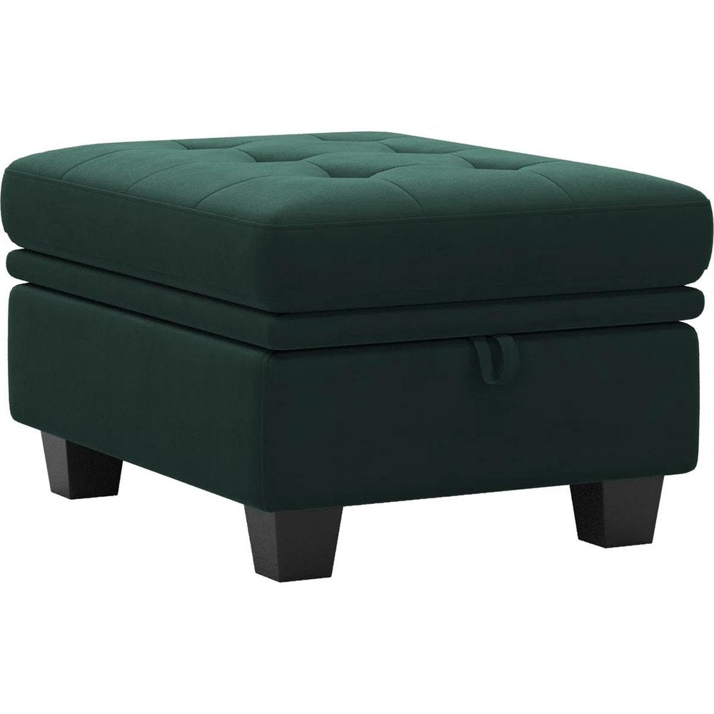 32" Blue And Black Velvet Tufted Ottoman With Storage