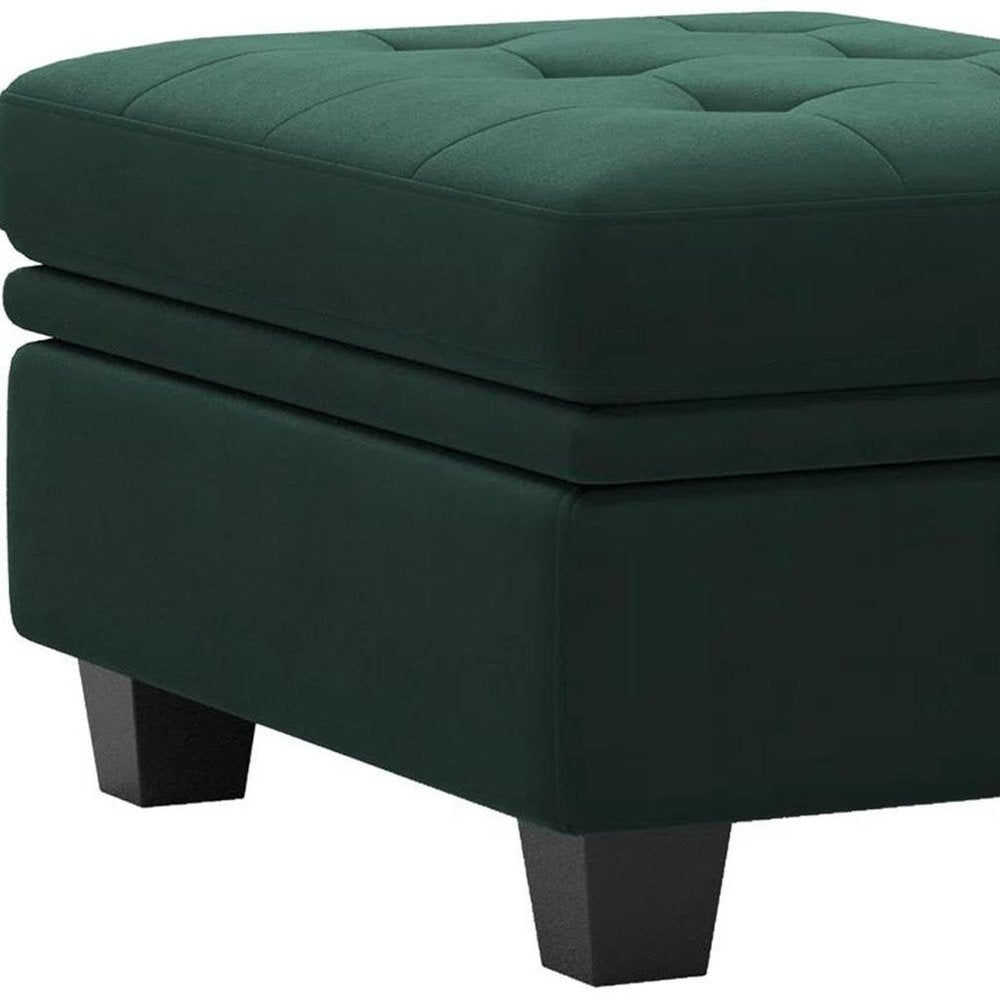 32" Blue And Black Velvet Tufted Ottoman With Storage