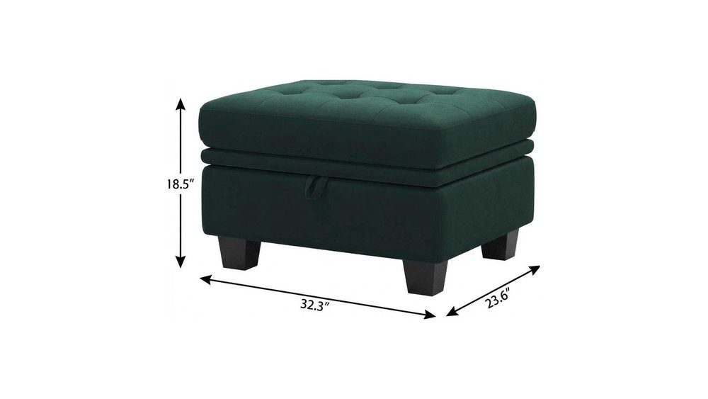 32" Blue And Black Velvet Tufted Ottoman With Storage