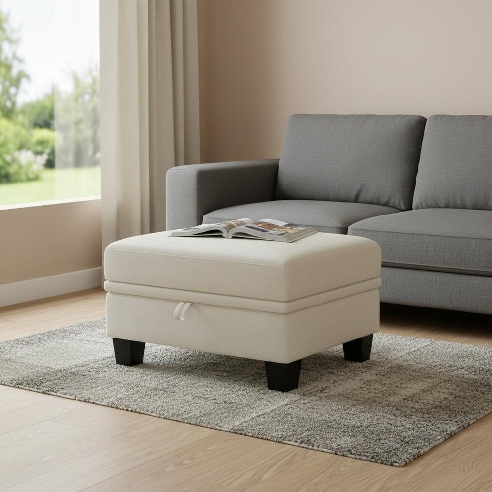 29" Gray And Black Chenille Ottoman With Storage