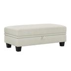 46" Beige And Black Chenille Ottoman With Storage
