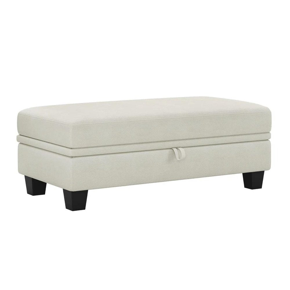 46" Beige And Black Chenille Ottoman With Storage
