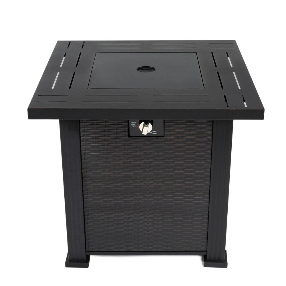 50000 BTU 28" Black Steel Propane Square Fire Pit Table With Cover
