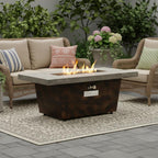 50000 BTU 42" Brown And Gray Iron Propane Rectangular Fire Pit Table With Cover
