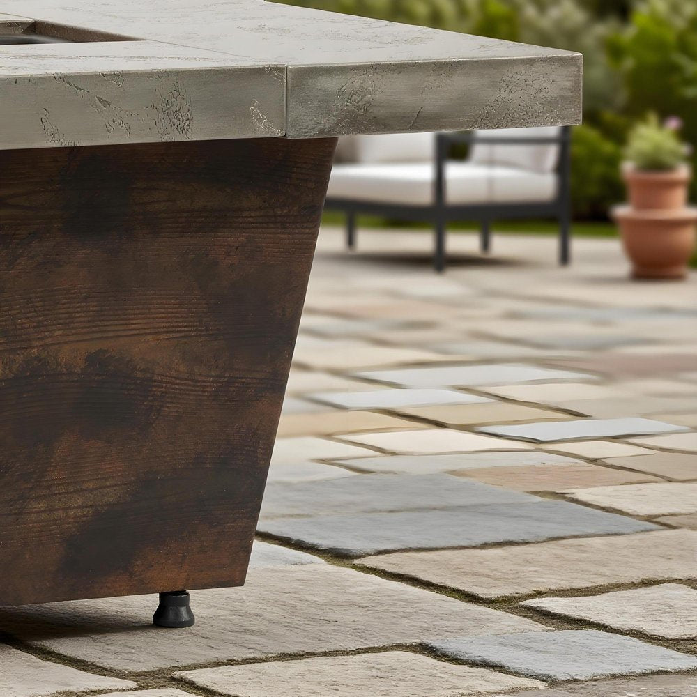 50000 BTU 42" Brown And Gray Iron Propane Rectangular Fire Pit Table With Cover