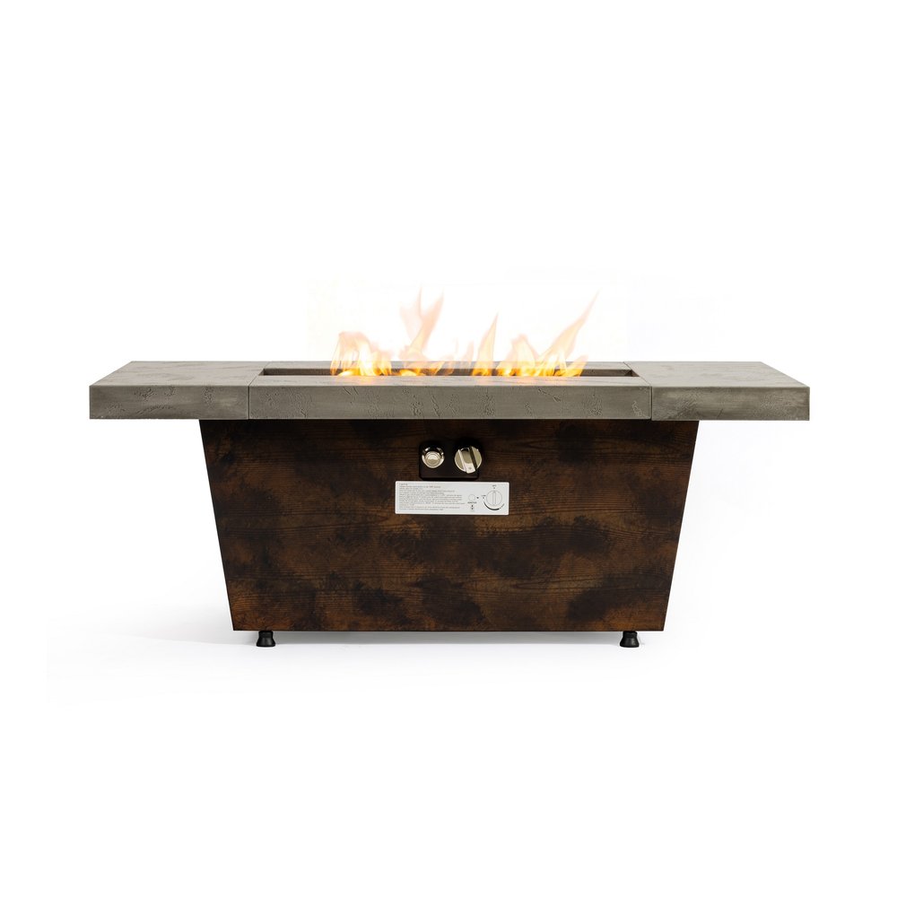 50000 BTU 42" Brown And Gray Iron Propane Rectangular Fire Pit Table With Cover