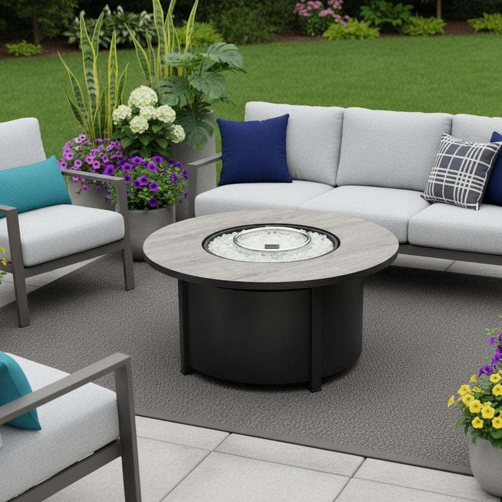 50000 BTU 30" Black Steel Propane Column Fire Pit With Cover