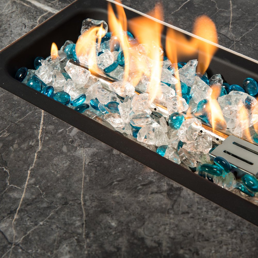 50000 BTU 32" Brown Rattan Propane Rectangular Fire Pit Table With Cover