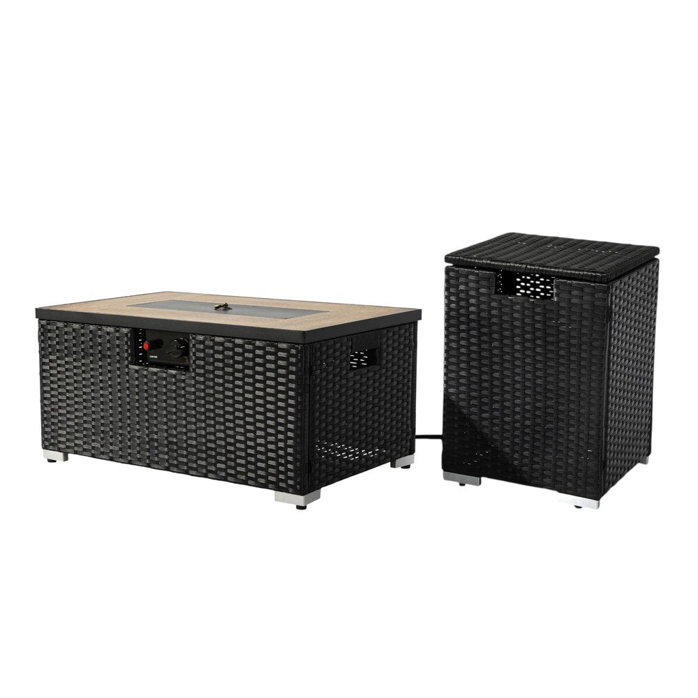 40000 BTU 32" Brown Wicker Propane Rectangular Fire Pit With Cover