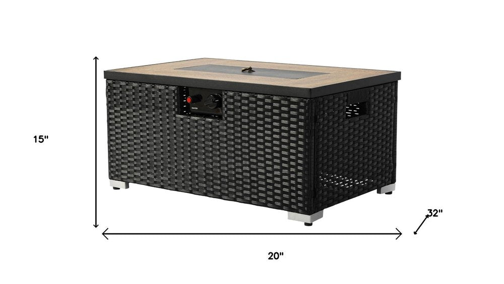 40000 BTU 32" Brown Wicker Propane Rectangular Fire Pit With Cover