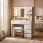 35" White Wood Five Drawer Vanity Table