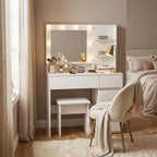 35" White Wood Five Drawer Vanity Table