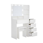 35" White Wood Five Drawer Vanity Table