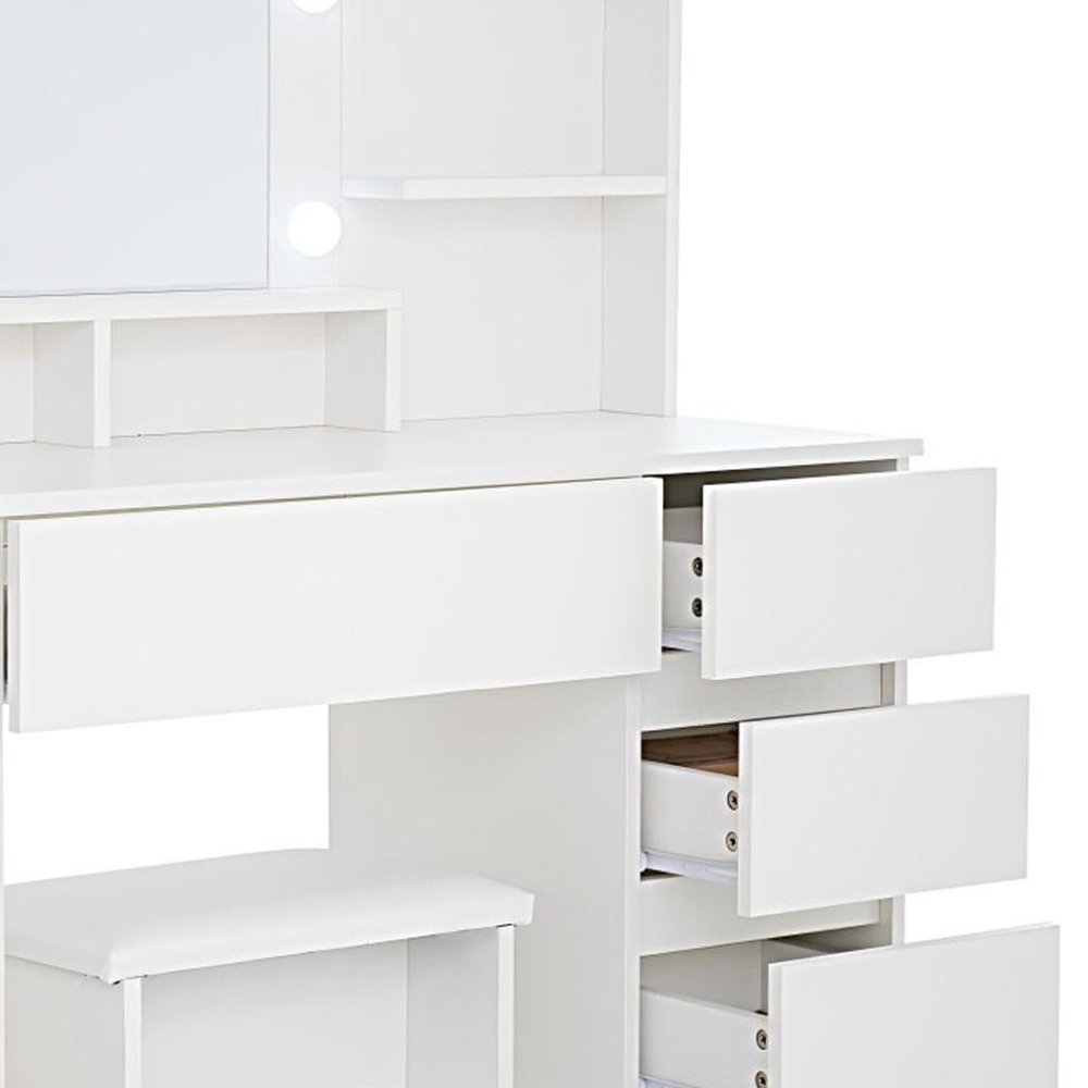 35" White Wood Five Drawer Vanity Table
