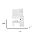 35" White Wood Two Drawer Vanity Table