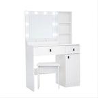 35" White Wood Two Drawer Vanity Table