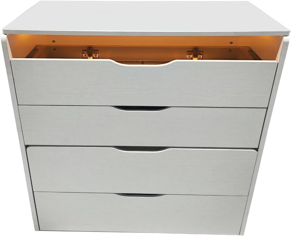 19" White Wood Mirrored Three Drawer Vanity Table