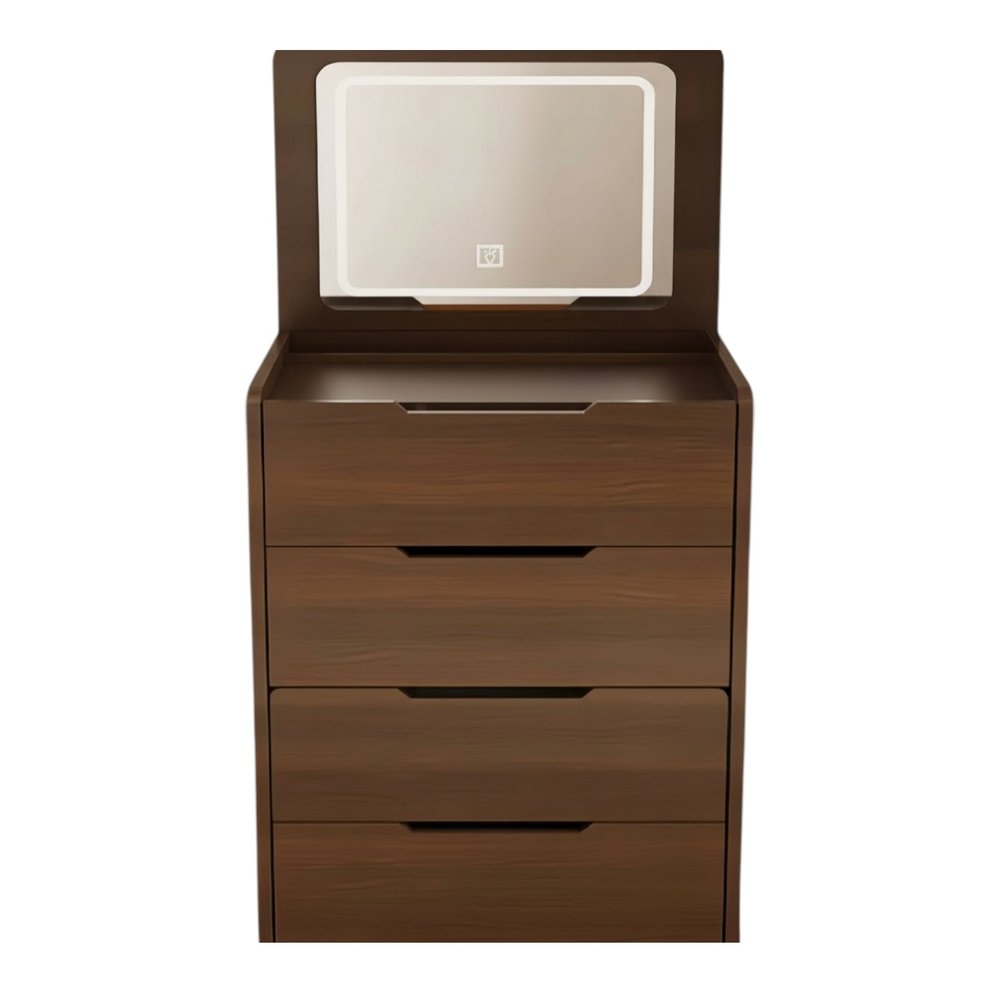 24" Walnut Wood Mirrored Three Drawer Vanity Table
