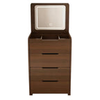19" Walnut Wood Mirrored Three Drawer Vanity Table