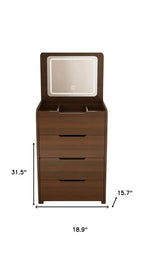 19" Walnut Wood Mirrored Three Drawer Vanity Table